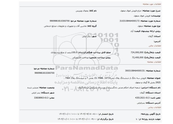 مزایده، فروش اموال منقول