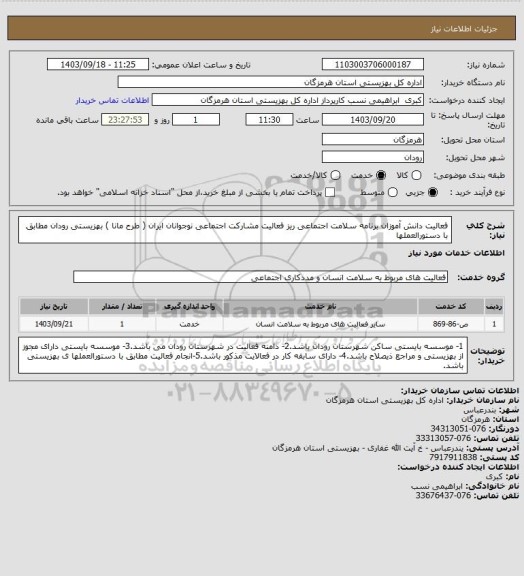 استعلام فعالیت دانش آموزان  برنامه سلامت اجتماعی ریز فعالیت  مشارکت اجتماعی نوجوانان ایران  ( طرح  مانا ) بهزیستی رودان مطابق با دستورالعملها