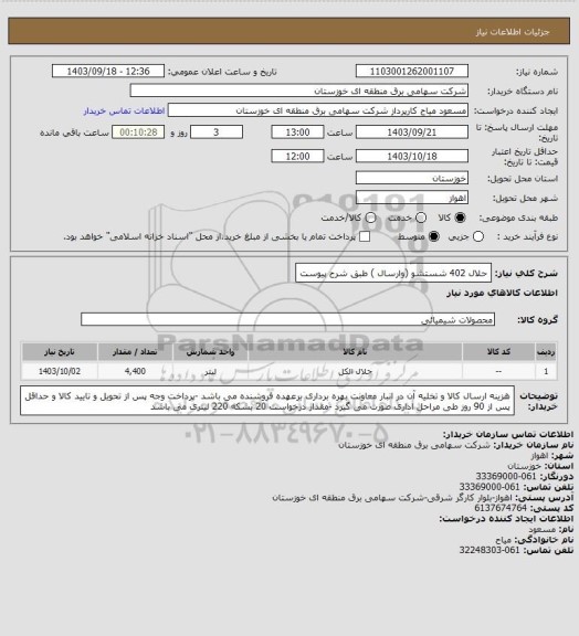 استعلام حلال 402 شستشو (وارسال ) طبق شرح پیوست