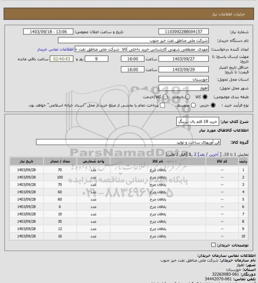 استعلام خرید 18 قلم بال بیرینگ