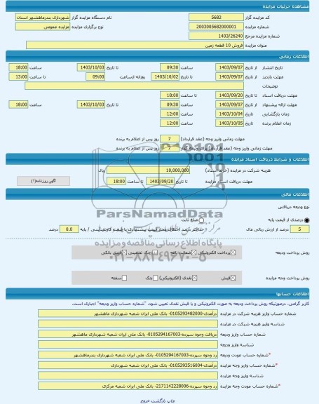 مزایده ، فروش 10 قطعه زمین -مزایده زمین  - استان خوزستان