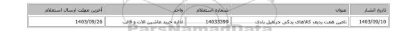 تامین هفت ردیف کالاهای یدکی جرثقیل بادی