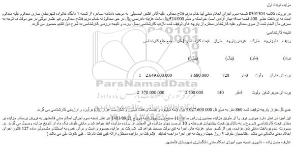 مزایده فروش پارچه پرده ای هازان