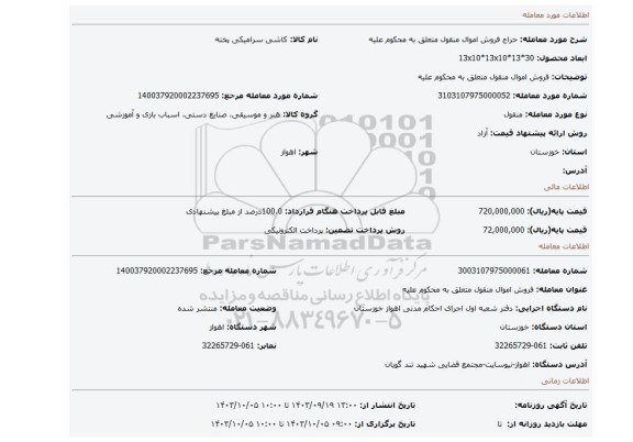 مزایده، فروش اموال منقول متعلق به محکوم علیه