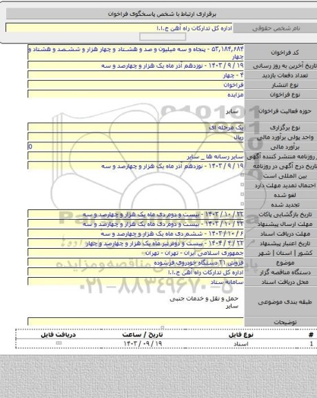 مزایده, فروش ۲۱ دستگاه خودروی فرسوده