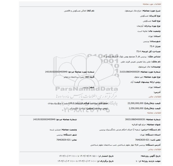 مزایده، مال غیرمنقول