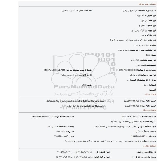 مزایده، فروش زمین