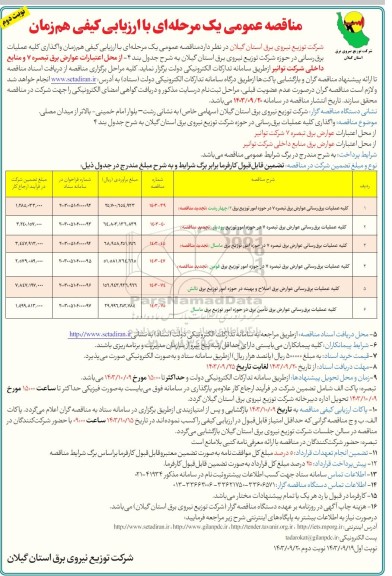 مناقصه کلیه عملیات برق رسانی- نوبت دوم