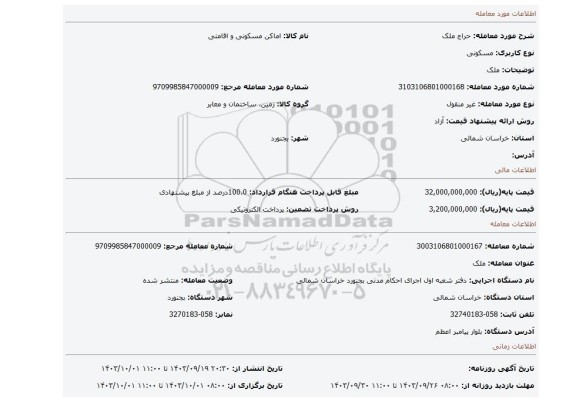 مزایده، ملک