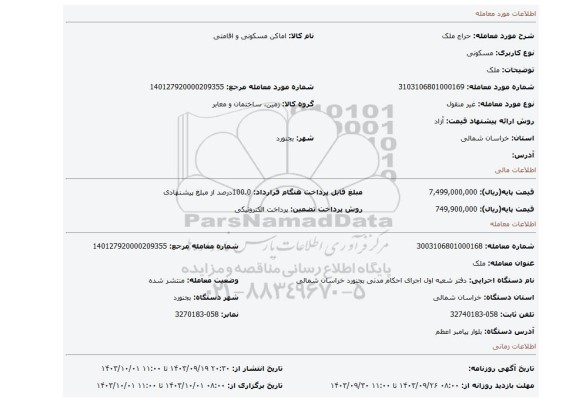 مزایده، ملک