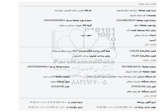 مزایده، کمد ادارای کشودار