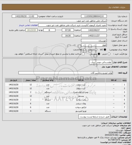 استعلام لوازم یدکی دورمن دیزل .