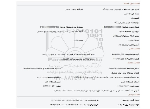 مزایده، فروش لوازم فروشگاه