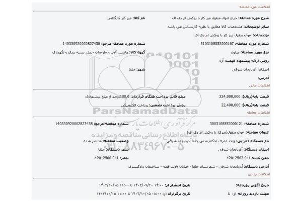 مزایده، اموال منقول میز کار با روکش ام دی اف