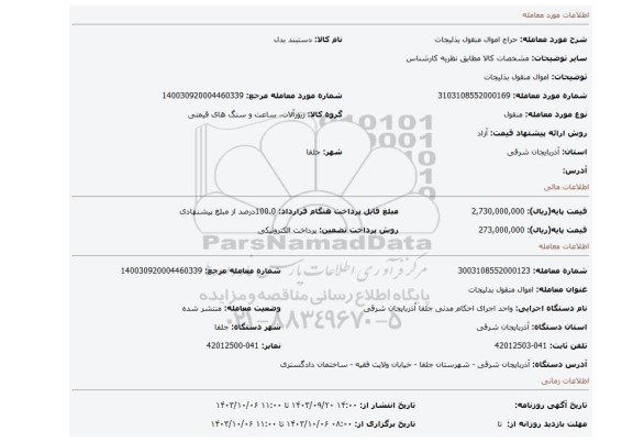 مزایده، اموال  منقول بذلیجات