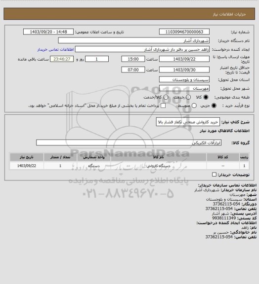 استعلام خرید کارواش صنعتی تکفاز فشار بالا