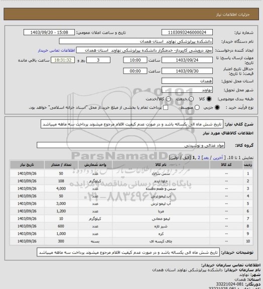 استعلام تاریخ شش ماه الی یکساله باشد و در صورت عدم کیفیت اقلام مرجوع میشوند پرداخت سه ماهه میبیاشد