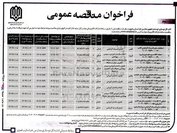 مناقصه استاندارد سازی تاسیسات گرمایشی ... - نوبت دوم 