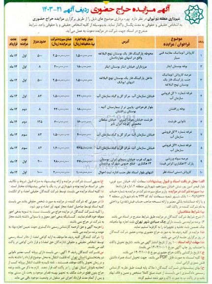 مزایده حراج حضوری کارواش اتوماتیک معاینه فنی سیار و...