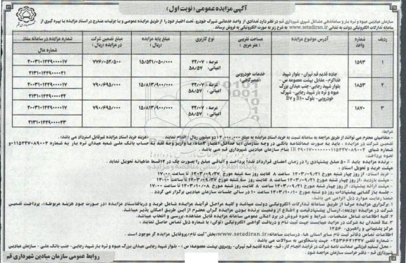 مزایده فروش تعدادی از واحد خدماتی شهرک خودرو 