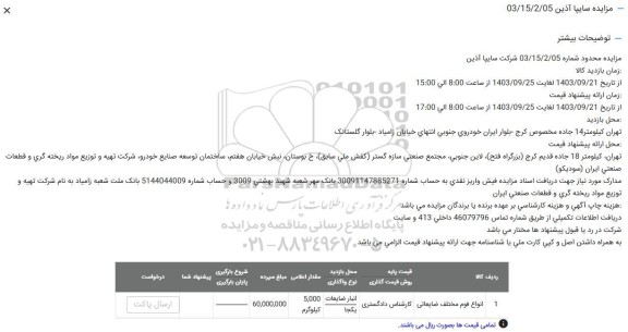 مزایده انواع فوم مختلف ضایعاتی