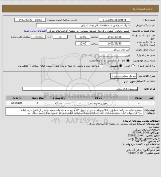 استعلام پچ پنل سوئیج دوربین...