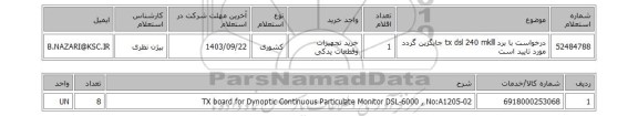 استعلام درخواست با برد tx dsl 240 mklll  جایگزین گردد مورد تایید است