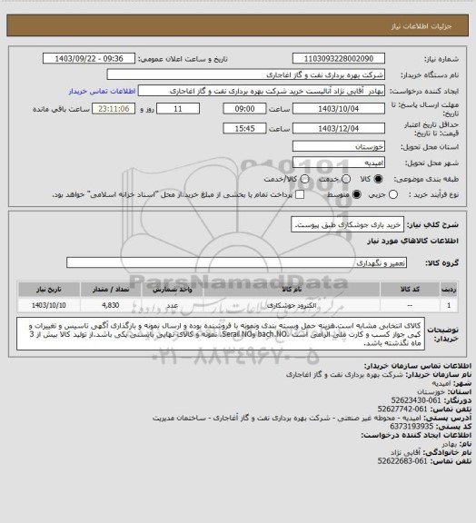 استعلام خرید باری جوشکاری طبق پیوست.