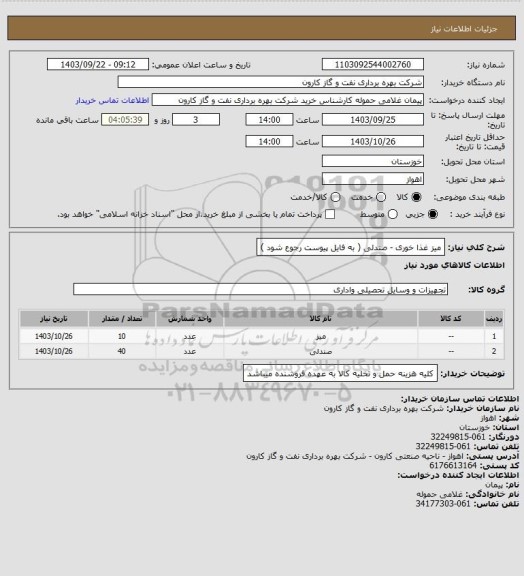 استعلام میز غذا خوری - صندلی ( به فایل پیوست رجوع شود )