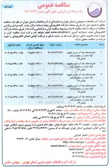 مناقصه حفر دو حلقه چاه آب شرب