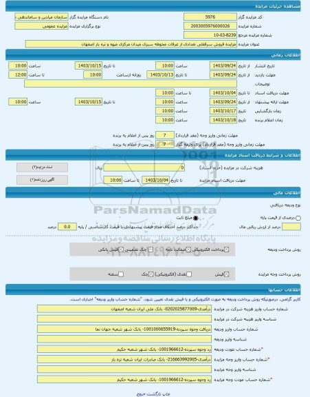 مزایده ، مزایده فروش سرقفلی تعدادی از غرفات محوطه سبزی میدان مرکزی میوه و تره بار اصفهان -مزایده حق سرقفلی  - استان اصفهان