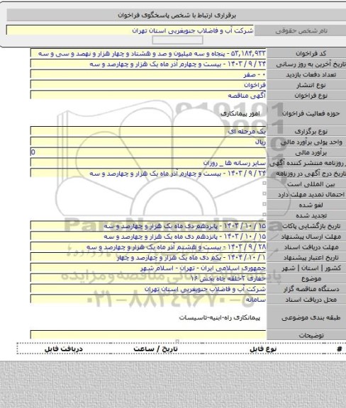 مناقصه, حفاری ۲حلقه چاه بخش ۱۶