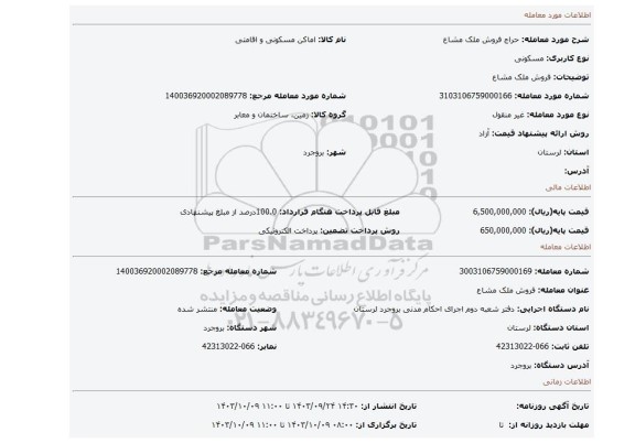 مزایده، فروش ملک مشاع