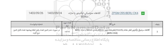 استعلام كلاهک سرامیکی ایگنیتور با مارک BERU