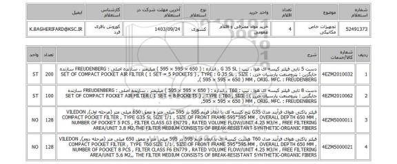 استعلام تجهیزات خاص مکانیکی