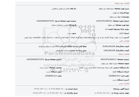 مزایده، اموال غیر منقول