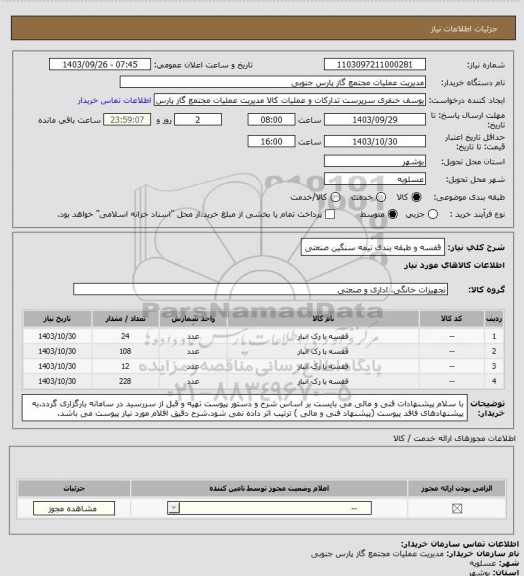 استعلام قفسه و طبقه بندی نیمه سنگین صنعتی