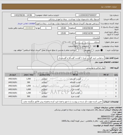 استعلام درخواس خرید گوشت مرغ + گوشت گوساله و گوسفندی