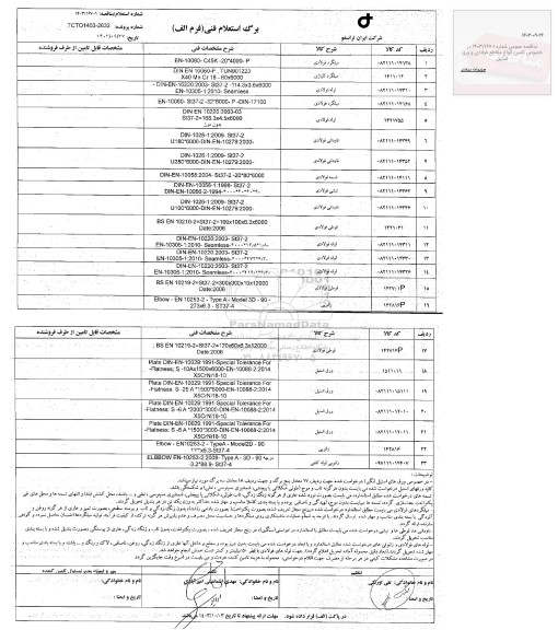 استعلام تامین انواع مقاطع فولادی و ورق استیل 