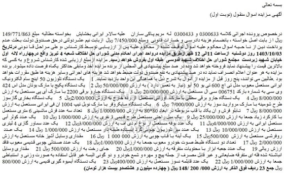 مزایده فروش یک دستگاه تلوزیون 50 اینچ سام الکترونیک ایرانی مستعمل معیوب مدل تی اچ 600 تی یو 50 آیو (نیاز به تعمیر دارد ) و...