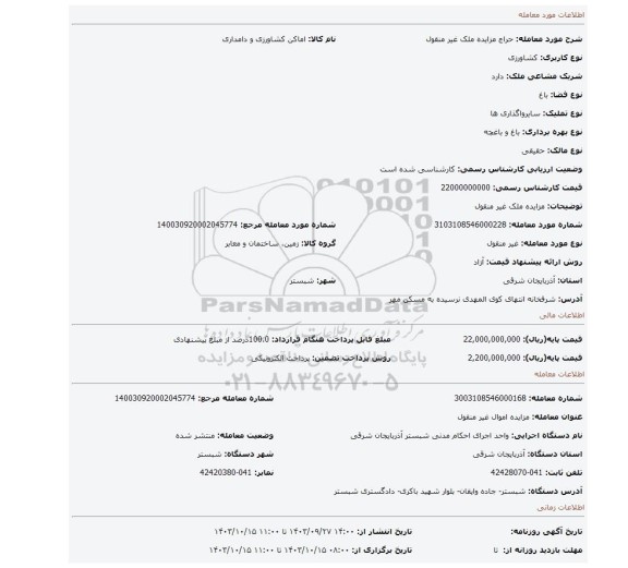 مزایده، مزایده ملک غیر منقول