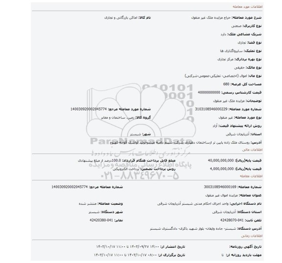 مزایده، مزایده ملک غیر منقول