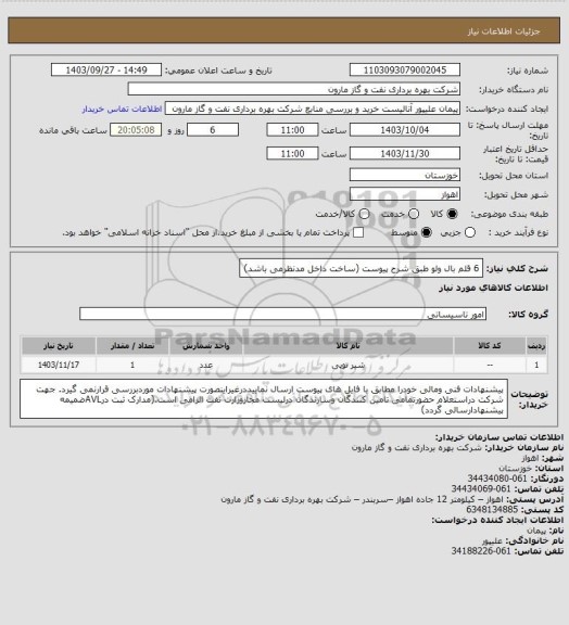 استعلام 6 قلم بال ولو طبق شرح پیوست (ساخت داخل مدنظرمی باشد)