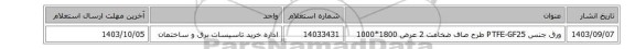 ورق جنس PTFE-GF25 طرح صاف ضخامت 2 عرض 1800*1000