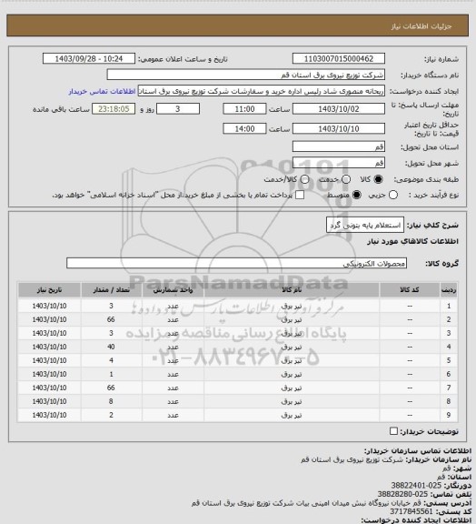 استعلام استعلام پایه بتونی گرد