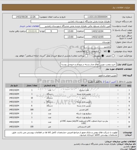 استعلام خرید ونصب دوربین های مدار بسته در ورودی و خروجی روستا