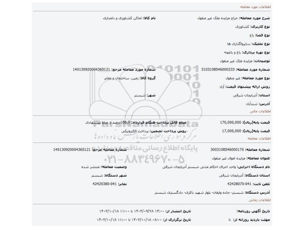 مزایده، مزایده ملک غیر منقول