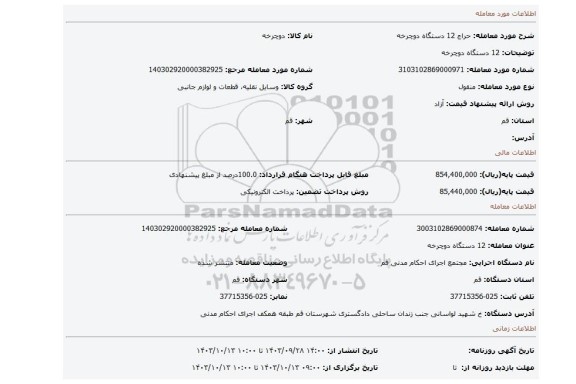 مزایده، 12 دستگاه دوچرخه