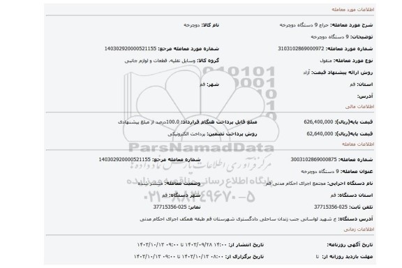 مزایده، 9 دستگاه دوچرخه