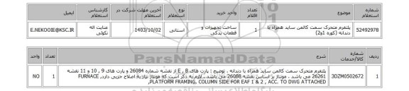 استعلام پلتفرم متحرک سمت کالمن ساید همراه با دندانه (کوره 1و2)